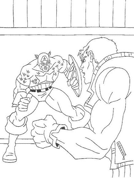 coloriage captain americalutte contre un ennemi